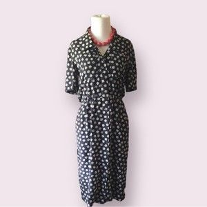 Vintage Dress Navy Blue Liz Claiborne Petites Shell Pattern size 2p